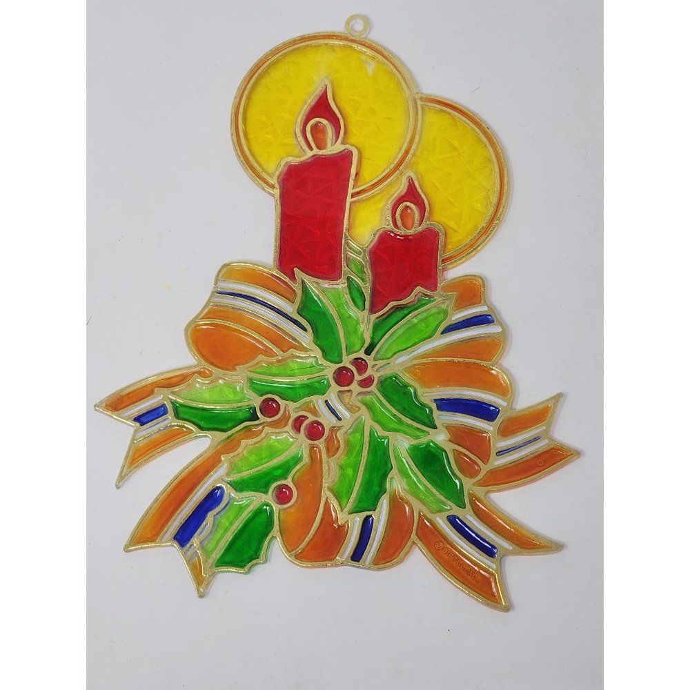 Vintage Christmas Suncatcher Candles‎ Plastic Stained Glass Window Ornament